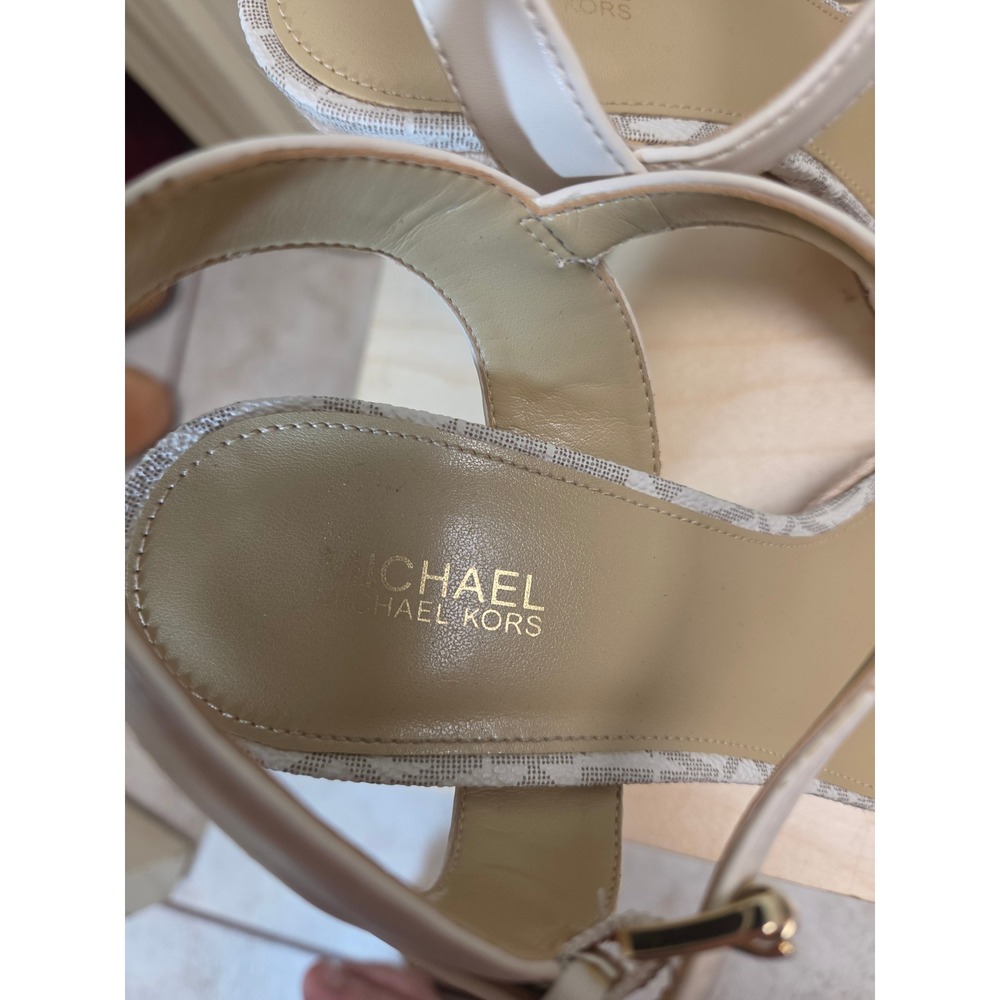 Michael Kors MK Logo Espadrille Platform Sandals White Cream Block Heel Size 8 - Picture 5 of 11